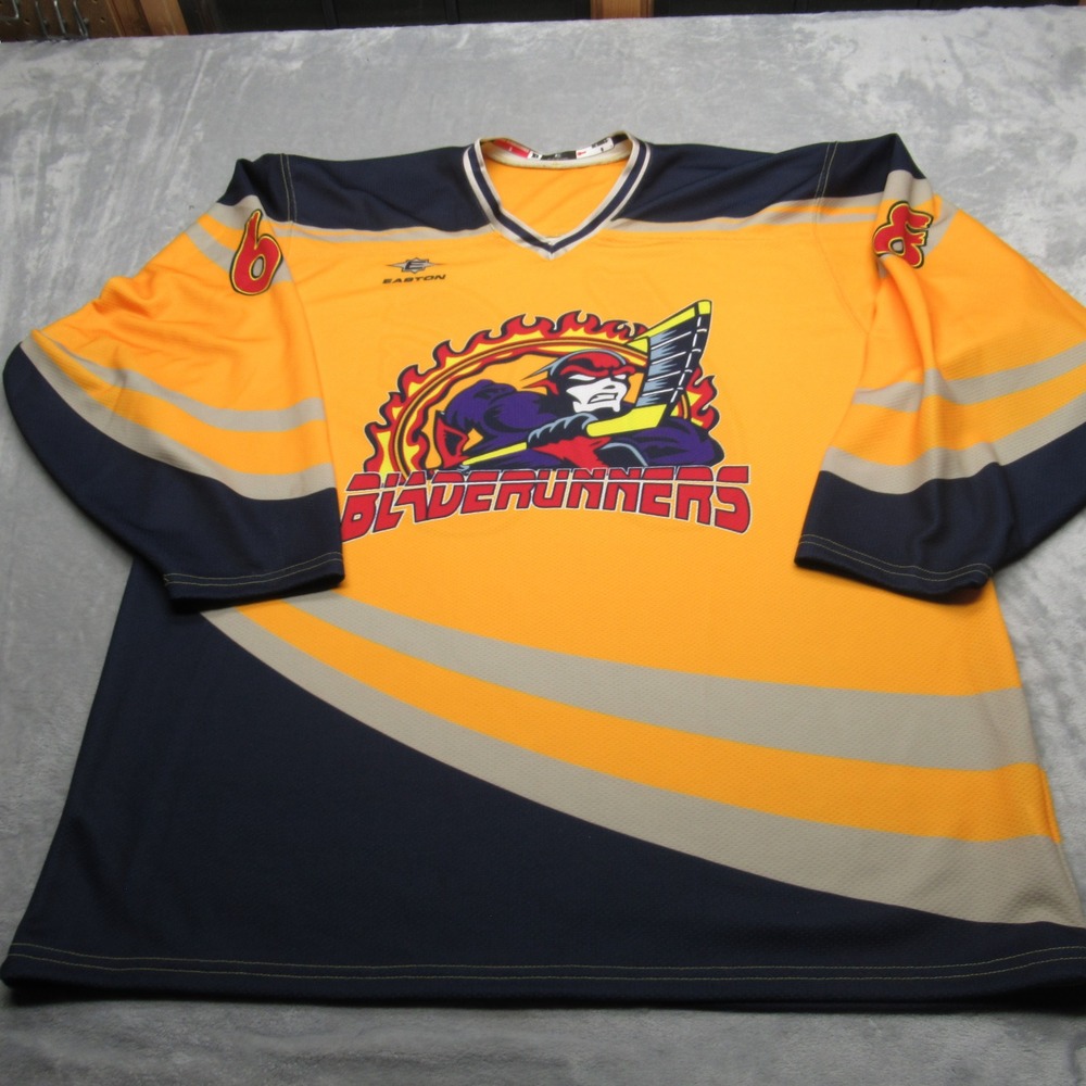 Easton Bladerunners #68 Jersey Mens XL Yellow Graphic Print Hockey Made In USA